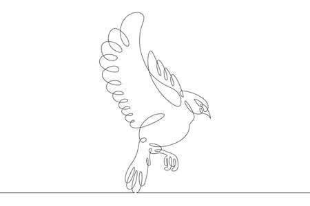 A bird flying in the air during the flight. Spread bird wings. One continuous drawing line single hand drawn art doodle isolated minimal illustration.のイラスト素材
