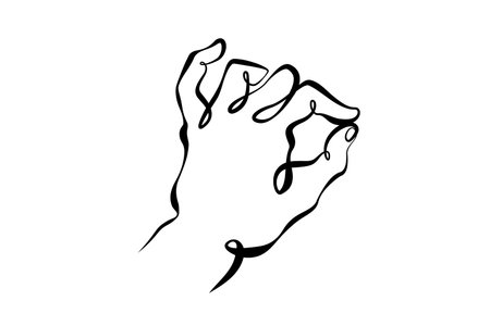 Wrist. Palm gesture. Different position of the fingers. Sign and symbol of gestures. One continuous drawing line logo single hand drawn art doodle isolated minimal illustration.Thick bold line.のイラスト素材