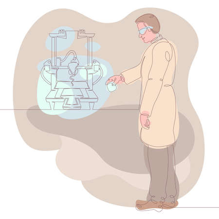 Engineer Designer scientist working printing on 3D printer.のイラスト素材
