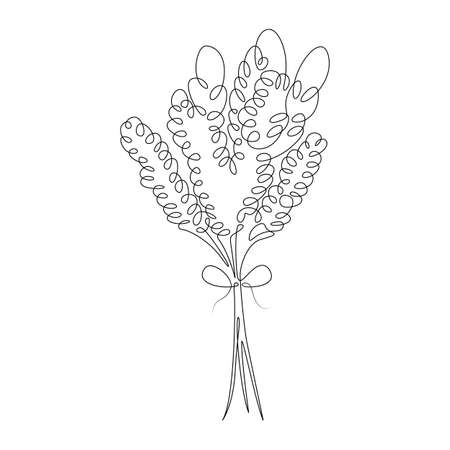Flower petals bud. One continuous line.Logo of a flower bouquet tied with a ribbon. One continuous drawing line logo isolated minimal illustration.のイラスト素材