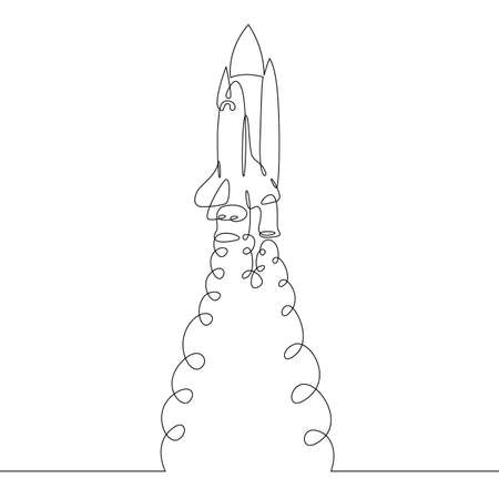 The launch of the spacecraft. The shuttle at the launch pad. Space transport.One continuous line.のイラスト素材