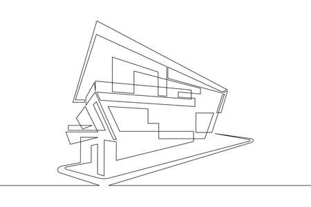 One continuous line.Modern house on the computer screen. Fashionable architecture in the device. House image.のイラスト素材