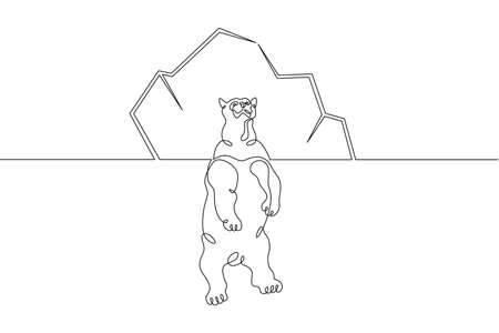 One continuous line.Ecology symbol.Save the Arctic. Polar Bear in the Sea. Iceberg and Global Warming Environmental Catastrophe. One continuous drawing line isolated minimal illustration.のイラスト素材