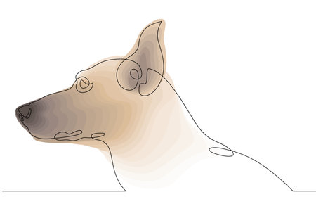 One continuous line.Dog portrait. home pet. Colored minimalistic animal dog symbol. Continuous line drawing.Line Art isolated white background.のイラスト素材