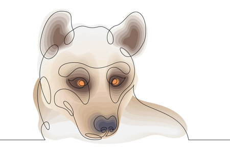 One continuous line.Dog portrait. home pet. Colored minimalistic animal dog symbol. Continuous line drawing.Line Art isolated white background.のイラスト素材