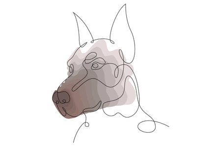 One continuous line.Dog portrait. home pet. Colored minimalistic animal dog symbol. Continuous line drawing.Line Art isolated white background.のイラスト素材