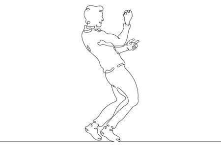 One continuous line. Celebration of people. Man celebrating success victory. Emotional joy. happy man. One continuous line is drawn on a white background.のイラスト素材