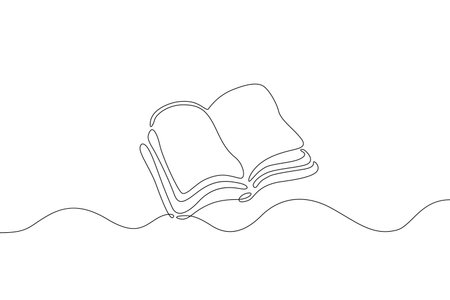 One continuous line. Open book. Book with open pages. Flat minimal icon. One continuous line on a white background.のイラスト素材