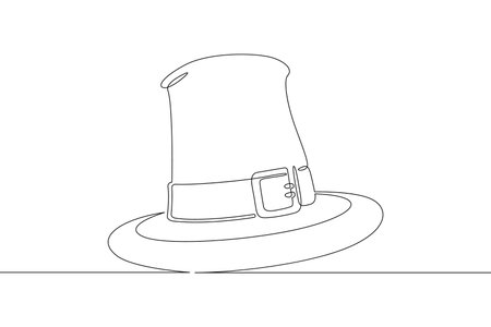 One continuous line. holiday symbol. Thanksgiving Day. Colonist hat. One continuous line on a white background.のイラスト素材