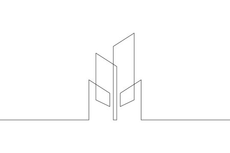 One continuous line. house logo. modern architecture. building symbol. construction logo. One continuous line drawn isolated, white background.のイラスト素材