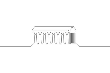 One continuous line. History of architecture. historical buildings. Tourist attraction. ancient greece. Parthenon. One continuous line drawn isolated, white background.のイラスト素材