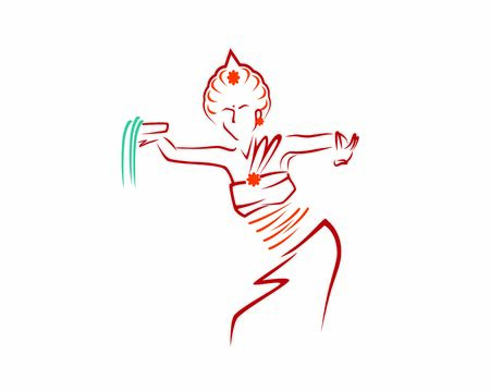 Pendet Dance, Balinese Dancer and Bali Dancer Illustration with Silhouette Styleのイラスト素材
