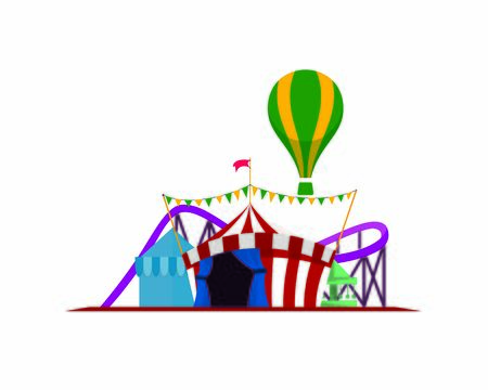 Fun Fair with Circus Tent, Ferris Wheel and Roller Coaster Arenaのイラスト素材