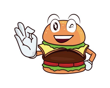 Detailed Burger Recommending and Promoting Gesture Mascotのイラスト素材