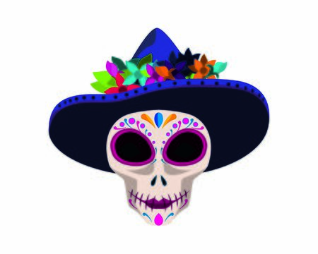 Day of the Dead Mexico Symbol with Ornamental Skull and Hat Illustrationのイラスト素材