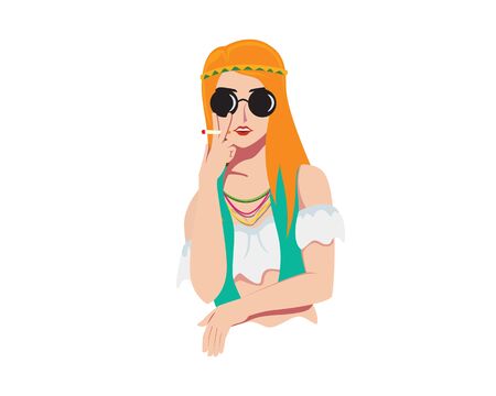Hippie Girl Fashion with Smoking Pose Illustrationのイラスト素材