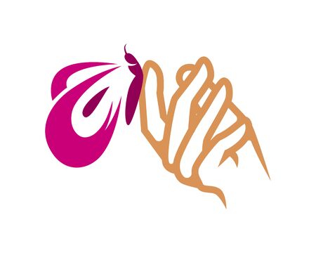 A Butterfly Perched on Hand Illustrationのイラスト素材