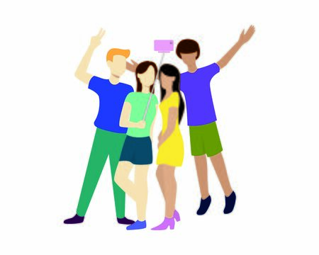 Group of People are Having Selfie Together Illustrationのイラスト素材