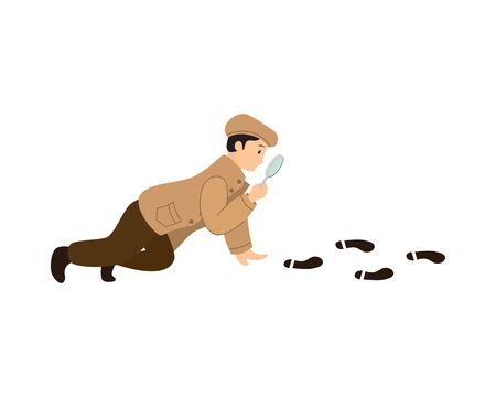 Detective Boy Tracking Footsteps Illustrationのイラスト素材