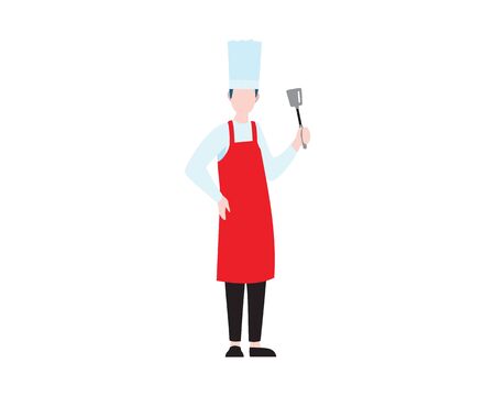 Chef Holding Spatula Gesture Illustration with Cartoon Styleのイラスト素材