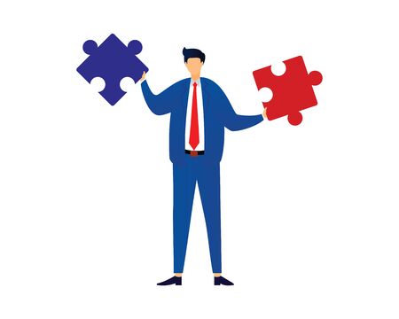 Businessman Holding Puzzles Illustration as Symbolization of Solving Problem or Found Solutionのイラスト素材