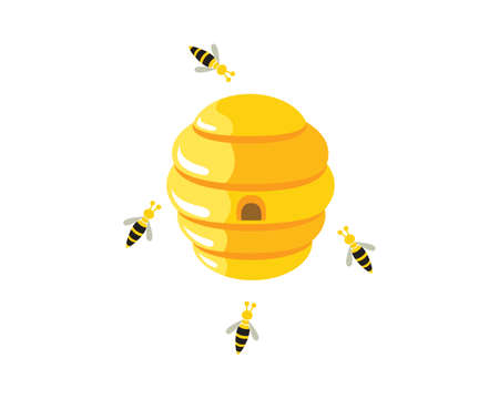 Beehive with Flying Bees Around Illustrationのイラスト素材