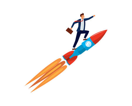 Businessman on a Rocket Flying to the Sky Illustration Vectorのイラスト素材