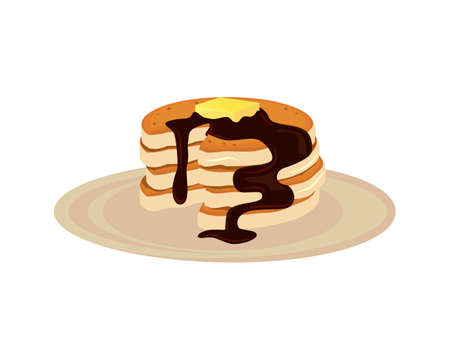 Detailed Pancake on a Plate Illustration Vectorのイラスト素材
