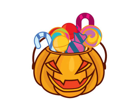 Halloween Pumpkin Bucket with Sweets Illustration Vectorのイラスト素材