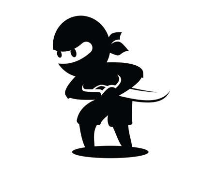 Ninja Holding His Knife Illustration with Silhouette Style Vectorのイラスト素材