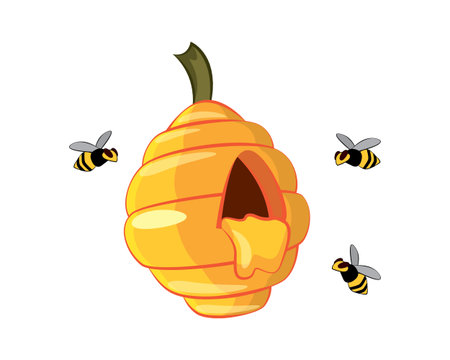 Bees Flying Around Beehive lllustration Vector