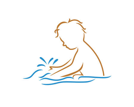 A Kid is Splashing Waterのイラスト素材