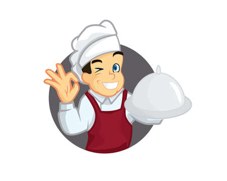 Smiling Chef Cartoon Eagerly Serves and Gives Recommendationのイラスト素材