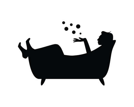 Woman in Bath Illustration with Silhouette Style Vectorのイラスト素材