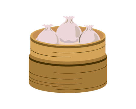 Xialongbao or Dim Sum on the Wooden Basket Vectorのイラスト素材