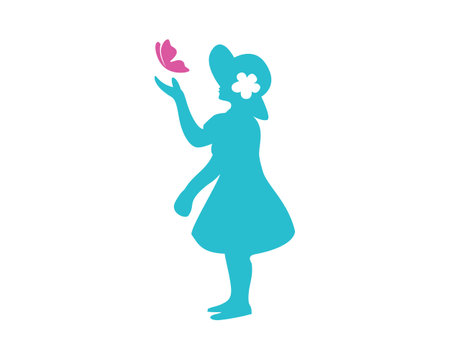 A Girl Playing with Butterfly visualized with Silhouette Styleのイラスト素材