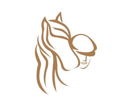 Horse and Horse Groomer or Equestrian Illustration with Sihouette Styleのイラスト素材