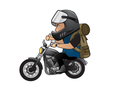 Man Riding Motorcycle with Thumbs Up Gesture Illustration visualized with Detailed Illustrationのイラスト素材