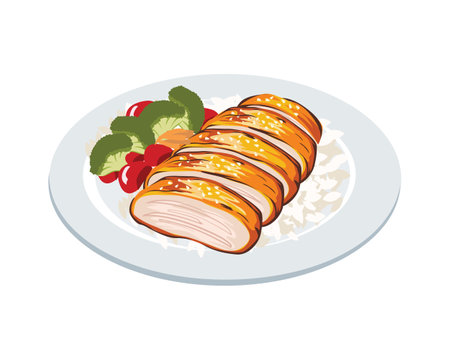 Detailed and Realistic a Plate of Chicken Teriyaki Illustrationのイラスト素材