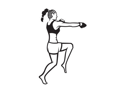 MMA or Kickboxing Woman Fighter Illustration visualized with Silhouette Styleのイラスト素材
