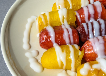 Dessert made from banana Sprinkle on top by coconut milk の写真素材