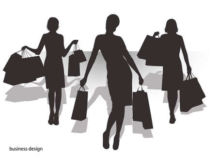 The pictures show the silhouettes for design woman with shoppingのイラスト素材