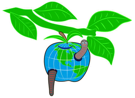 worm in apple in the form of a planetのイラスト素材