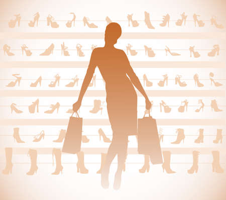 Woman shopping in a shoe shopのイラスト素材