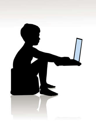 child on a pot at the computerのイラスト素材