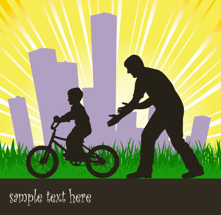 Silhouette father playing with his sonのイラスト素材