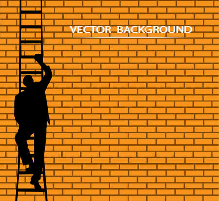 on the image the businessman going on a ladder against a wall is presentedのイラスト素材