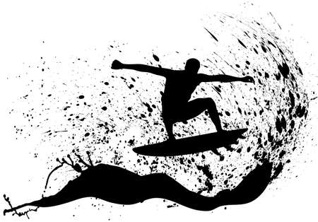 on the image the silhouette of surfers is presentedのイラスト素材