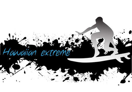 Surfer silhouette on grunge backgroundのイラスト素材
