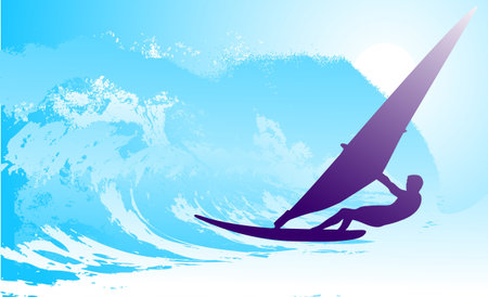 on the image the surfer on waves is presented